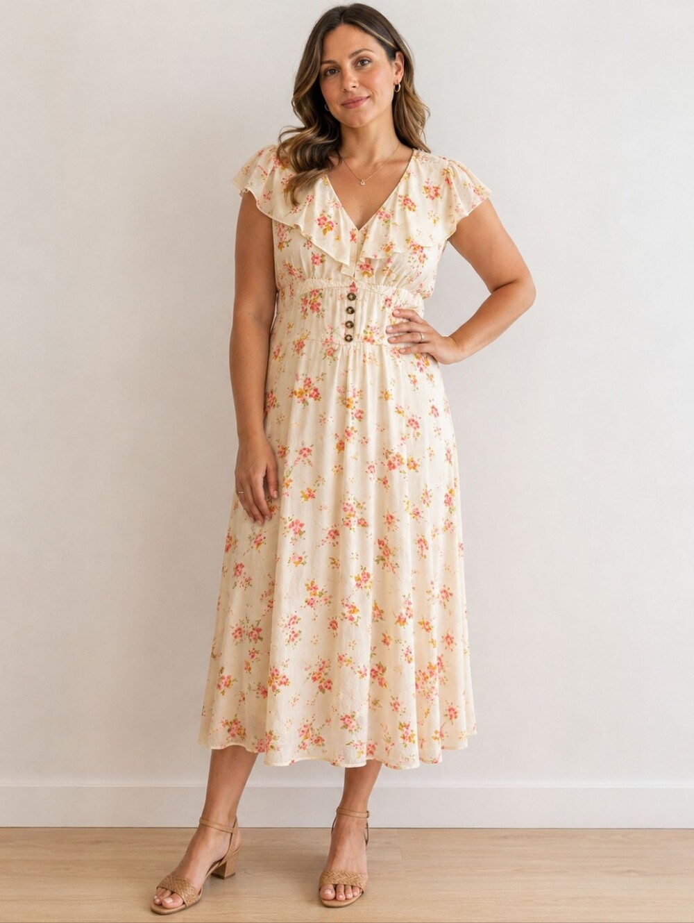 Vintage 80s Nina Piccalino White Floral Dress - Size 14